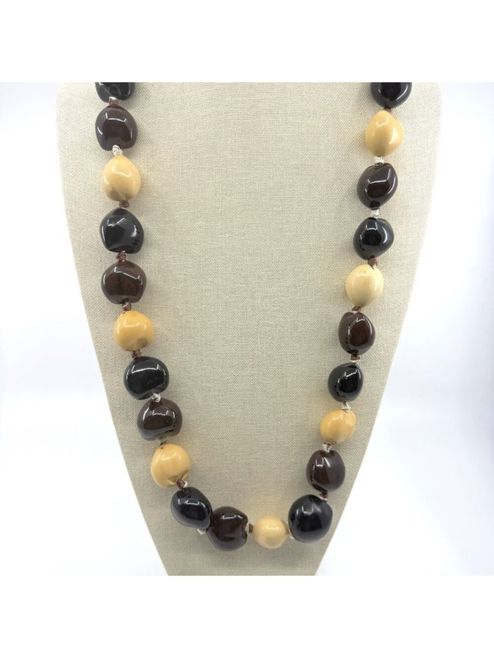 Boho Seed Bead Necklace Natural Two Tone Earthy Chunky Artisan Festival Gift